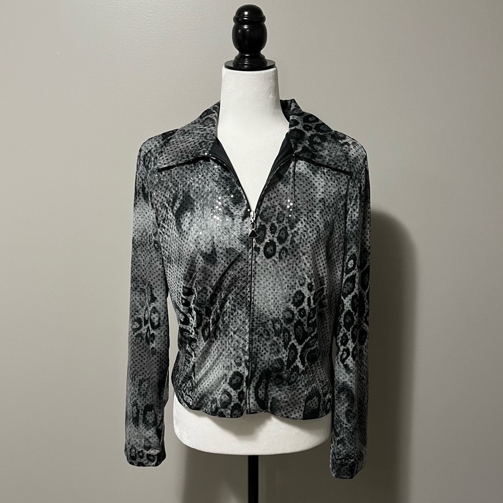 Jolibel Animal Print Sequins Full Zip Waist Length Jacket
